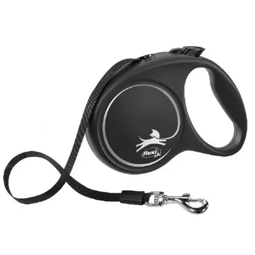 Finns i lager - Flexi BLACK DESIGN, tape leash, L 5 m, black