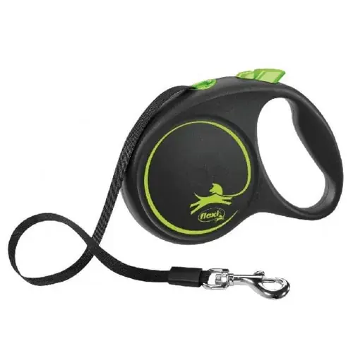 Flexi BLACK DESIGN, tape leash, L 5 m, green - Slutrea