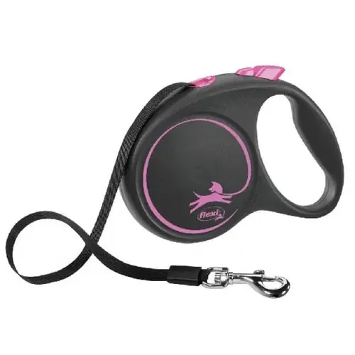 Kan beställas | Flexi BLACK DESIGN, tape leash, S 5 m, pink