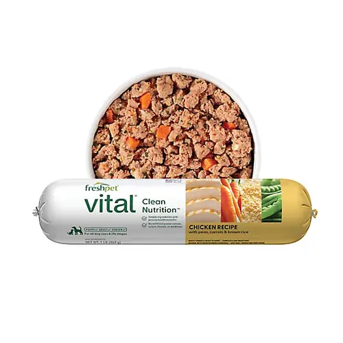Kanonerbjudande | Freshpet Vital, Fresh Dog Food, Chicken Recipe with Peas, Carrots, & Brown Rice Roll, 1 lb.