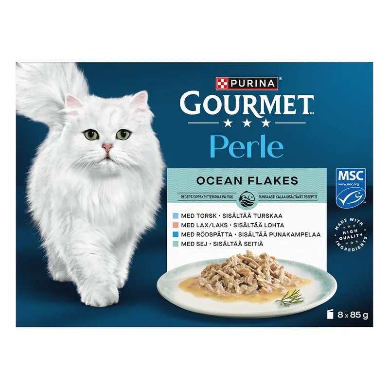 Gratis retur - Gourmet Perle Cat Adult Ocean Flakes in Gravy Våtfoder till Katt 8x85 g