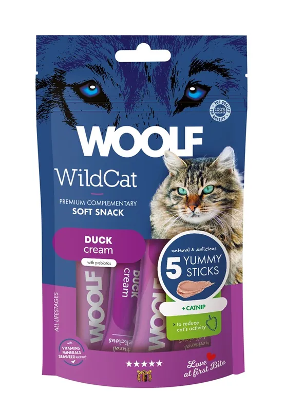 Fabrikspris | Kattgodis Woolf Wildcat Cream Duck & Catnip 5x14 g