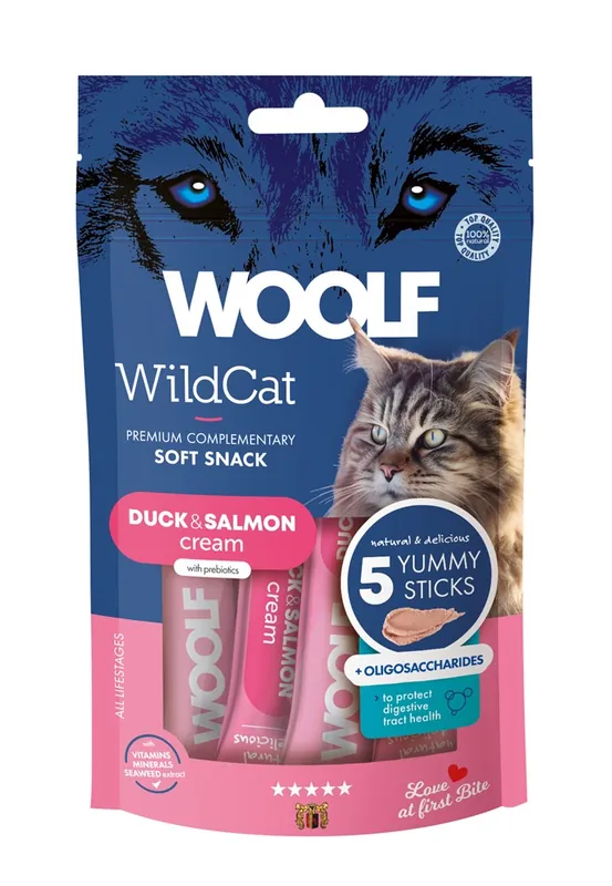 Missa inte | Kattgodis Woolf Wildcat Cream Duck & Salmon 5x14 g