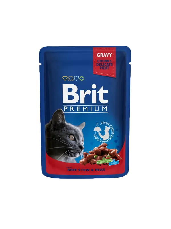 Brit Premium Portionspåsar med Nötköttsgryta och Ärtor i Sås för katter 100 g - Endast idag