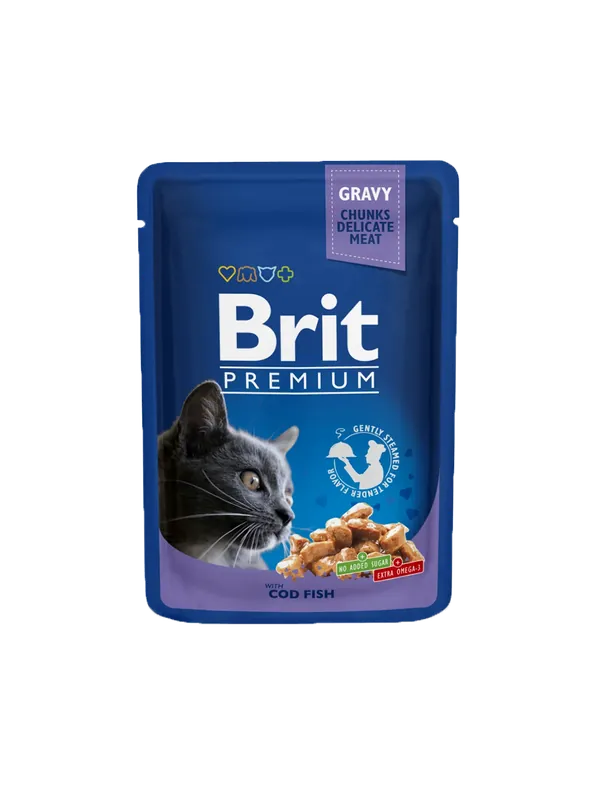 Brit Premium Portionspåsar med Torsk i Sås för katter 100 g - Reapris