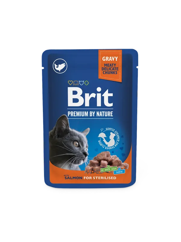 Expressleverans | Brit Premium Chunks - laxbitar i sås för steriliserade katter 100 g