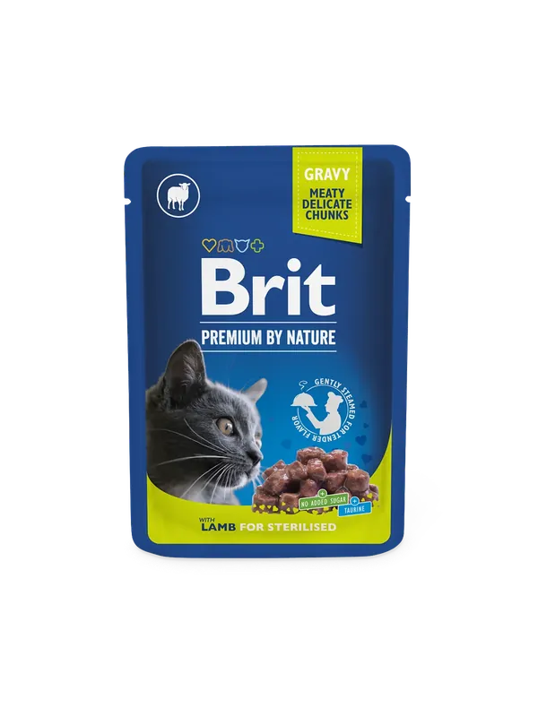 Brit Premium Chunks with Lamb in Gravy for Sterilised Cats Katt 24 x 100 g - Säker betalning