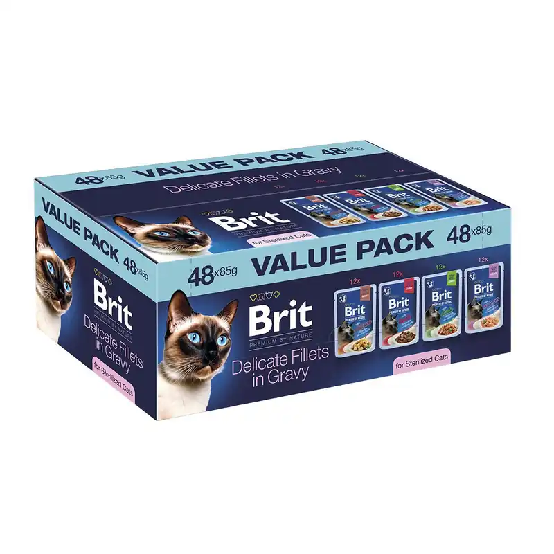 Brit Premium by Nature Cat Sterilized Adult Value Pack Fillets in Gravy 48x85g - Nyhet