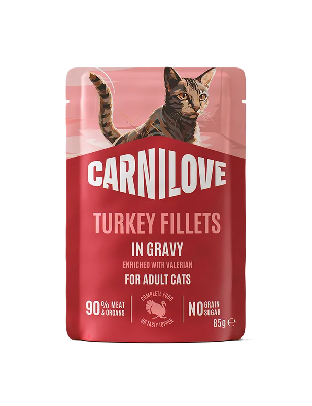 Erbjudandet går snart ut | Cat Pouch Gravy Turkey enriched with Valerian 85g