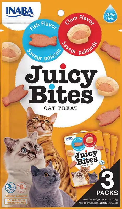 Cat Juicy Bites Fish/Clam 11,3 g x 3pack - Fabrikspris