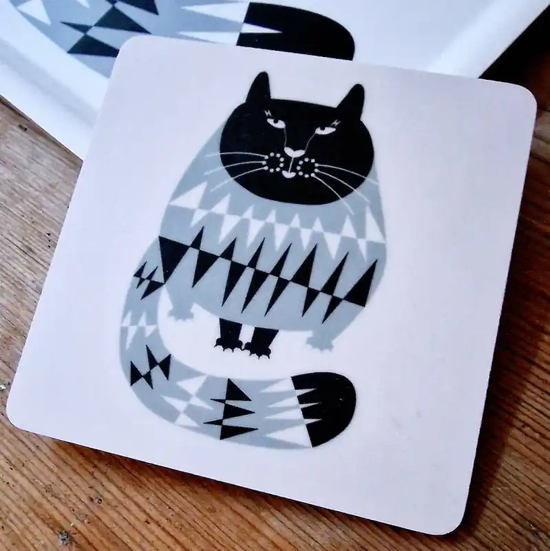 Toppsäljare | Birch Wood Coaster Grey Cat "Pappidoo"