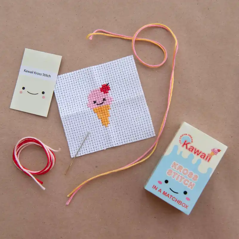 Premium - Kawaii Ice Cream Mini Cross Stitch Kit In A Matchbox
