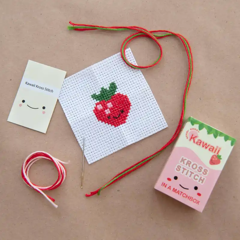 Kawaii Strawberry Mini Cross Stitch Kit In A Matchbox | Favorit hos kunderna
