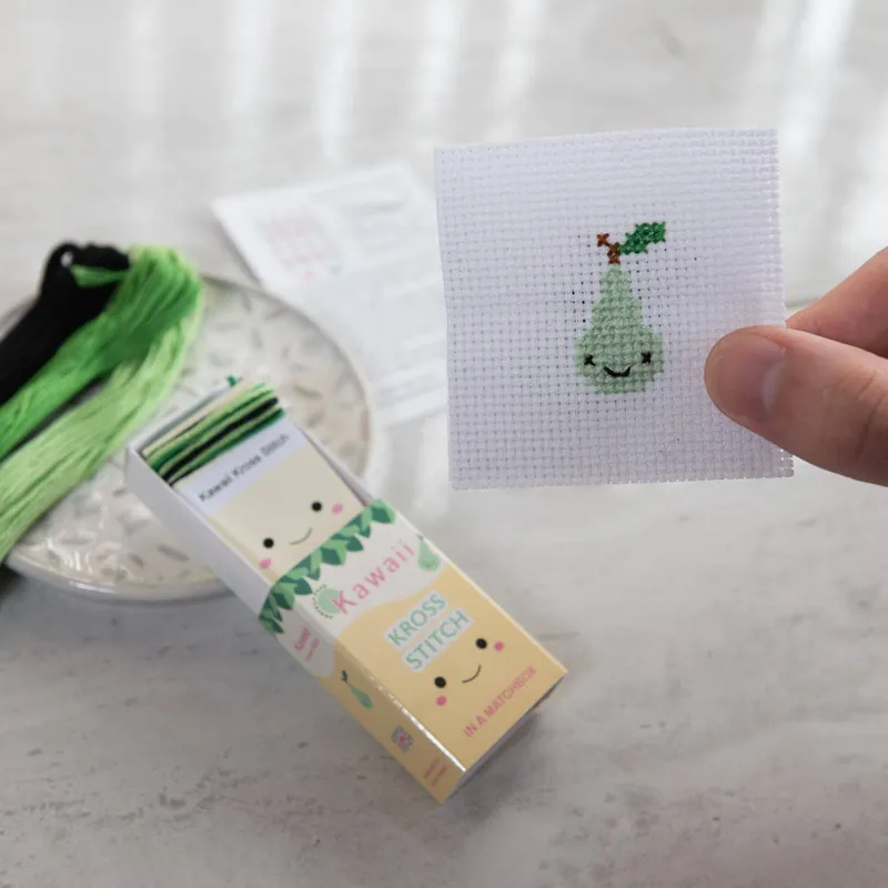 Favorit hos kunderna | Kawaii Pear Mini Cross Stitch Kit In A Matchbox