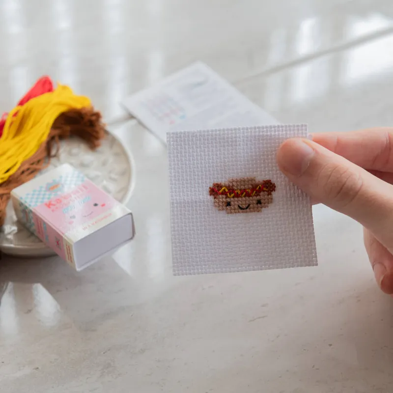 Köp idag - Kawaii Hot Dog Mini Cross Stitch Kit In A Matchbox