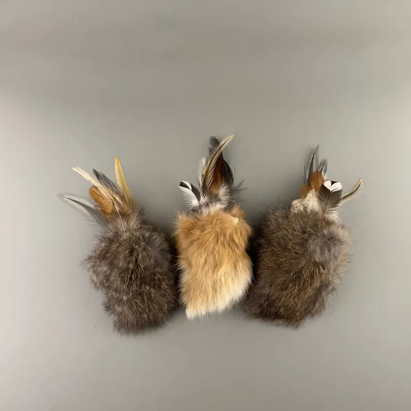 Handmade Cat Pillow Toy Rabbit Fur & Feathers - Köp online