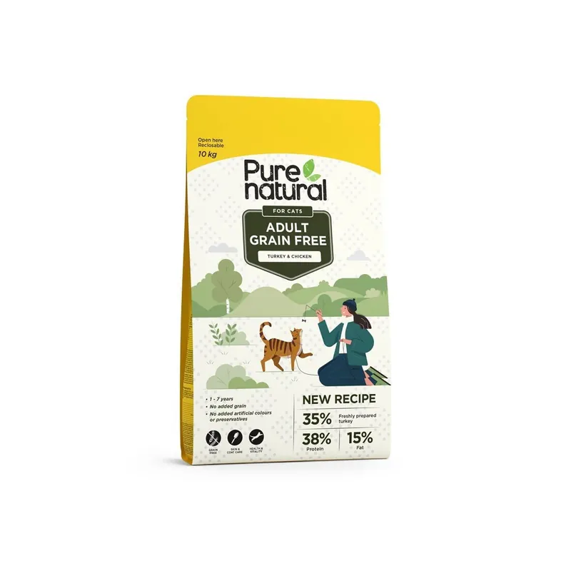 Purenatural Cat Adult Grain Free Turkey & Chicken Spannmålsfritt Torrfoder till Katt - Extra rabatt