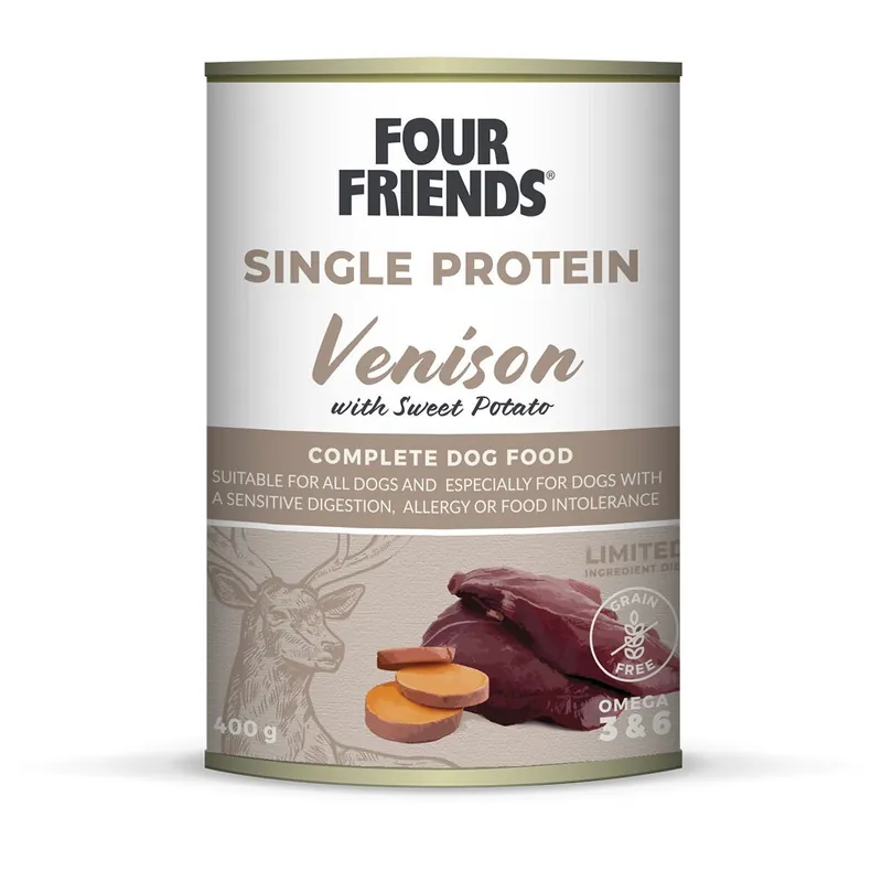 Four Friends Dog Single Protein Venison & Sweet Potato 400 g - Klar att skickas