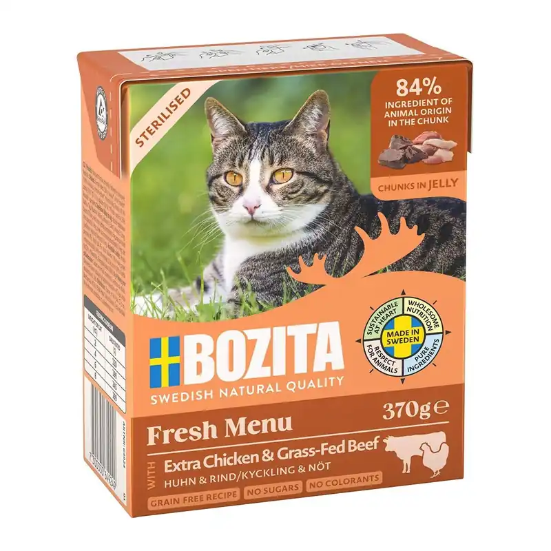 Professionell kvalitet | Bozita Sterilised Extra Kyckling & Biff Bitar i gelé 370 g