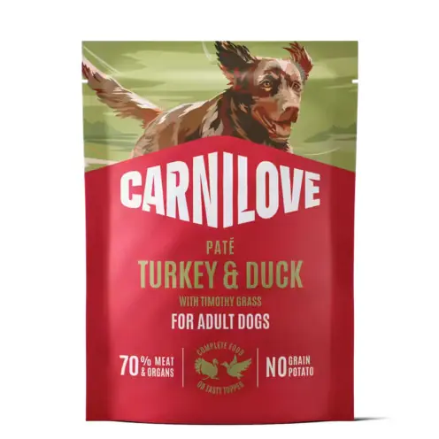 Snart slut | Pouch Paté Turkey & Duck with Timothy Grass Våtfoder till Hund - 12 x 300 g