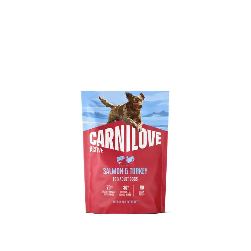 Kan beställas online - Carnilove Active Dog Adult All Breeds Salmon & Turkey torrfoder för hund 1,5 kg