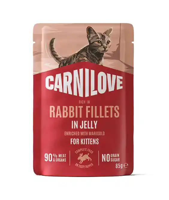 Kitten Pouch Jelly med Kanin och Ringblomma Våtfoder för Katt - 24 st x 85 g | Toppsäljare