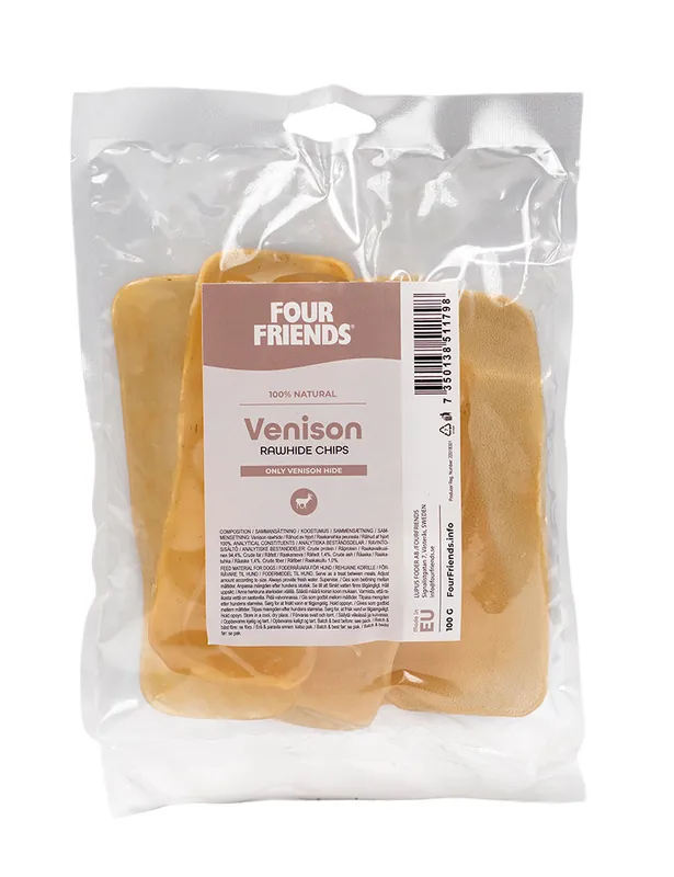 Venison Rawhide Chips till Hund - 100 g - Nedsatt pris