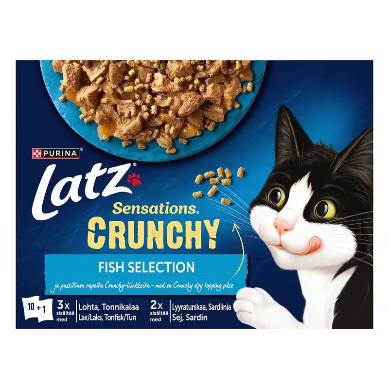 Spara nu - Latz Sensations Crunchy Fish i Gelé Våtfoder till Katt 10x85g+40g