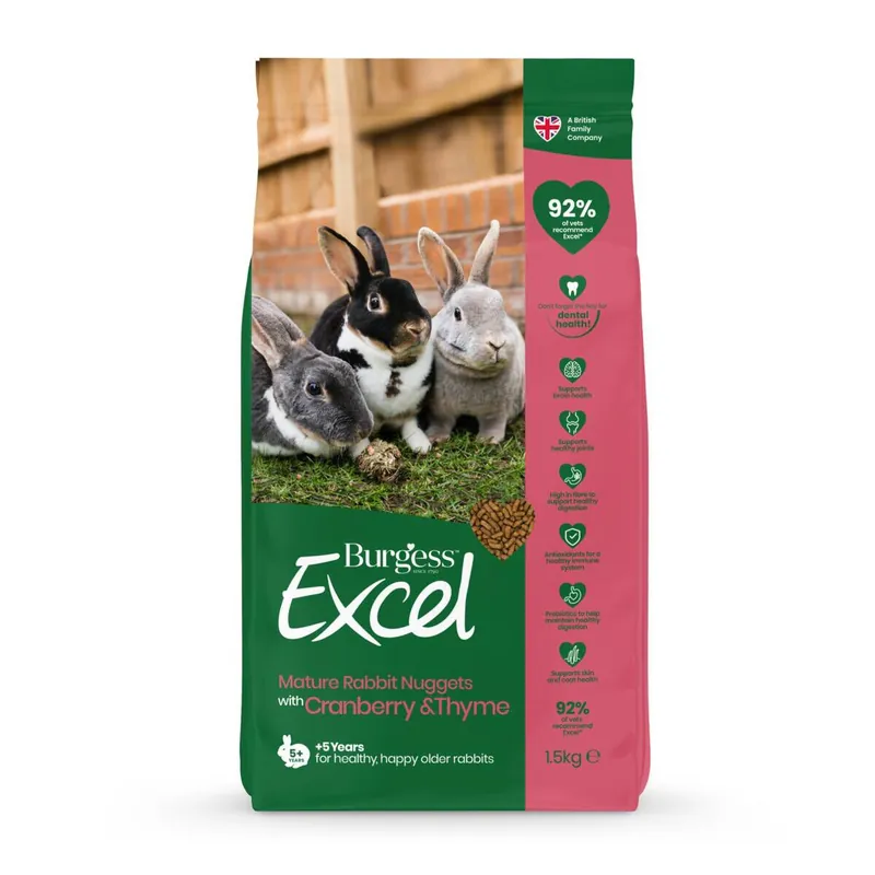 Finns i lager - Burgess Excel Rabbit Mature Cranberry & Thyme Kaninfoder 1,5 kg