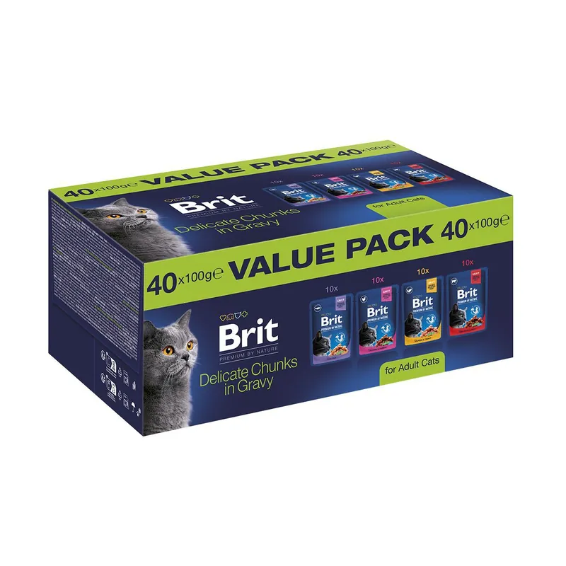 Brit Premium by Nature Cat Adult Value Pack Chunks in Gravy Våtfoder till Katt 40x100g | Snabb frakt
