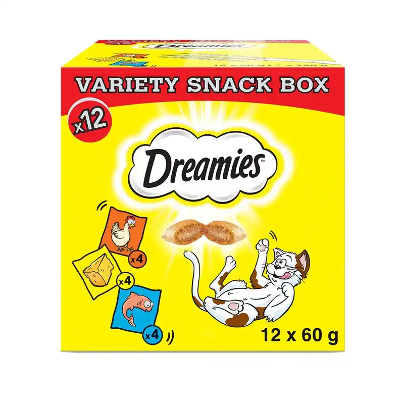 Dreamies Variety Snack Box Kattegodis Kyckling, Ost och Lax 12x60 g | Superpris