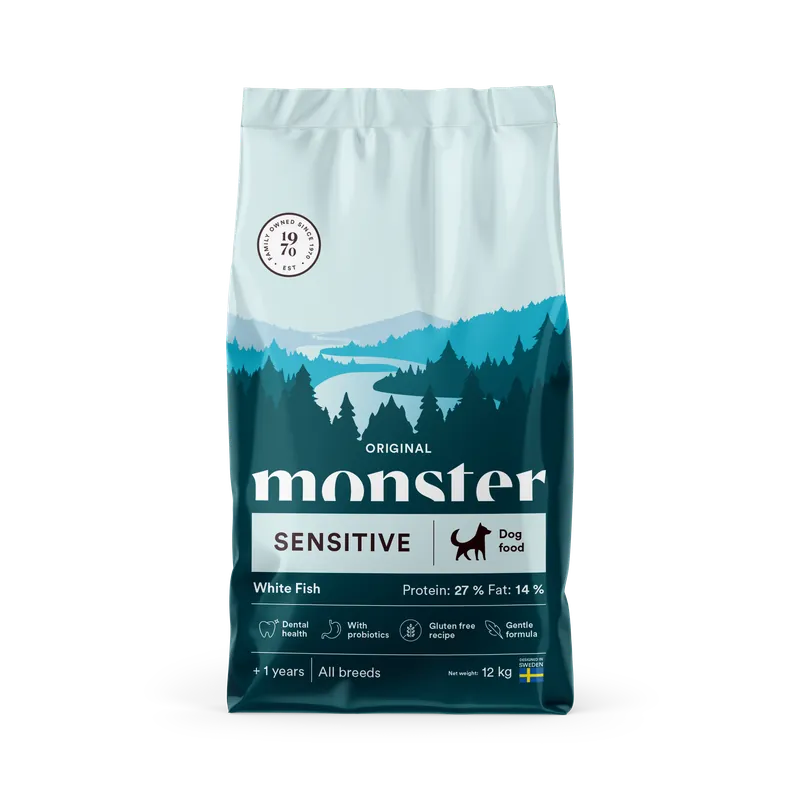 Klar att skickas | Monster Dog Original Sensitive Small Bites White Fish 12 kg