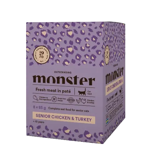 I lager - Monster Cat Pouches Senior Chicken & Turkey 85 g (8-pack)
