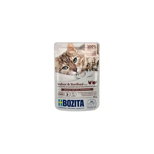 Bozita Katt Indoor & Sterilized Kyckling & Kalkon bitar i sås 85 g | Nytt i webbutiken